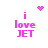 Pixelated pink text 'i love JET' with a heart symbol above the 'i' in the top-left frame, transitioning to a starburst effect in the top-right frame.