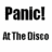 A 3x3 contact sheet of nine animated frames showing the text "Panic! At The Disco" in various colors with consistent black text below each frame.