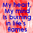 Blue text reads "My heart, My mind is burning in life's flames" over a red and white pixelated background with visible gray section.