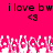 Pixelated pink background with black text reading "i love bw" and a heart symbol, featuring white pixel art at the bottom.