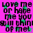 A static image with a bright pink background, green star shapes, and repeated black text reading "Love me or hate me you will think of me!" in a pixelated font.