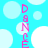 A static image with a bright cyan background featuring scattered white circles and vertical pink text reading "DANCE" repeated twice.