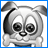 Pixelated grayscale cartoon dog with large eyes and floppy ears, holding a bone in both paws against white background.
