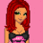 Pixelated cartoon character with red hair and green eyes wearing a black strapless top against pink background with text "Will You Be My Valentine" on right side.