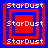 Four identical pixelated squares with red and blue borders display "StarDust" text in white at top, middle, and bottom positions.