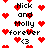Pixelated red hearts and black text reading 'Nick and Molly forever <3' on a white background, with heart positions shifting across frames.