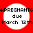 Red background with four white circular icons containing text about pregnancy due dates.