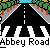 Animated contact sheet of a pixel art animation showing multiple figures crossing a zebra-striped crosswalk under green traffic lights, with repeated text "Abbey Road" at the bottom of each frame.