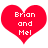 Two red heart-shaped icons with white pixelated text reading "Brian and Mel" on a white background.