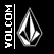 Four variations of a stylized mountain logo with 'VOLCOM' text in different layouts and backgrounds.