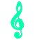 Six vertical of musical treble clef icons in solid and gradient colors on a gray background