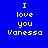 Blue background with yellow text reading "I love you Vanessa" in pixelated font, displayed across multiple with varying cyan highlight placements