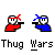 Pixel art buddy icon featuring two side-by-side cartoon characters with bandanas and guns, labeled "Thug" and "Wars" below them on a gray background.