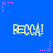 Blue background with repeated yellow text 'RECCAJ!' and scattered pink/purple star-shaped pixel clusters.