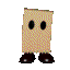 Pixelated character with beige body, black eyes, and dark brown shoes in six poses showing rotation and tilt.