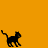 Black cat silhouette on orange background with gray , three positions showing movement across frame
