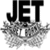 Black text "JET" above a pixelated gray splash effect on white background, static single-frame icon with low-resolution dithering and anti-aliasing artifacts.