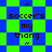 Pixelated text 'soccer's my thang' with quotation marks on a green and blue checkered background, displayed in two distinct patterns
