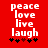 Red background with white text reading peace love live laugh and five black star icons below, one red heart icon in the center.