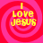 Four identical display yellow text "I Love Jesus" over red and pink spiral backgrounds