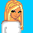 Pixelated cartoon woman with blonde hair and green eyes, wearing white top and blue jeans against bright blue background.
