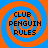 Four identical display 'CLUB PENGUIN RULES' text over orange and blue spiral backgrounds with no visible animation changes