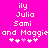 Pixelated text and symbols on a bright pink background with white and light purple elements.