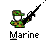 Pixelated icon of a figure in green camouflage uniform holding a black rifle, with the word "Marine" below.