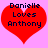 Two identical red heart shapes on a pink background with dark blue text reading "Danielle Loves Anthony" inside each heart.