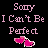 Pixelated text and heart icons display on a black background with one instance of 'Perfect' in blue, another in green, and the rest in pink.