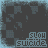 Animated sequence of pixelated text phrases on a dark background with light blue borders, cycling through multiple variations.