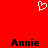 Red background with white pixelated heart symbol at top center and two black text instances of 'Annie' below.
