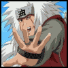 Anime character with white hair and headband performs hand gestures against blue sky background.
