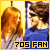 Pixelated image split vertically showing two figures with orange and brown hair against yellow background, text '705 FAN' at bottom.