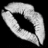 Three grayscale images of a stylized mouth with lips forming a kissing shape against a black background, with a gray rectangle in the bottom-right corner.