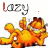 Animated contact sheet of Garfield cartoon character with changing text above him across 25 frames, each frame showing the same orange cat in a running pose with arms outstretched and mouth open.