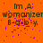 Orange background with purple pixel noise, repeated text 'Im A womanizer B-a-b-y' in dark brown font across multiple