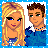 Pixelated cartoon-style buddy icon featuring two characters and text in a 2x2 contact sheet layout with blue border, showing partial animation frames.