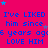 A static image with a bright pink background, blue text repeating 'I've LIKED him since 6 years ago LOVE HIM', and scattered small blue and light blue stars.