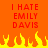 Pixelated orange background with red text reading "I HATE EMILY DAVIS" repeated twice, yellow and orange flames at the bottom.