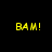 Four display "BAM!" in yellow pixelated text against alternating black and blue backgrounds with no visible motion changes