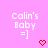 Pink background with repeated white text 'Calin's Baby =]' and red pixel hearts, showing animation changes in heart shapes.