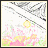 A contact sheet of 11 animated frames from a buddy icon showing text and background changes with consistent floral and sun elements.