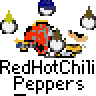 Animated contact sheet showing multiple frames of a Red Hot Chili Peppers buddy icon with pixelated characters and repeated text.