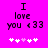 Pixelated text "I love you <33" on bright pink background with white and light purple hearts below.