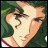 Pixelated anime-style character with green hair and light skin, side profile facing left, against dark background with text elements.