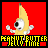 Pixelated banana character with white eyes and black pupils, wearing a peanut butter jelly sandwich costume, in various poses against colored backgrounds.
