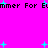 Pixelated text repeats across a bright pink background with scattered cyan plus signs, forming a static visual pattern.