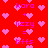 Red background with pink pixelated hearts and repeated text phrases in purple, including 'kara', 'lizzy', '+', '=', 'bffs' arranged in a pattern