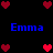 Pixelated icon with blue text "Emma" repeated twice, surrounded by red heart symbols on a black background.